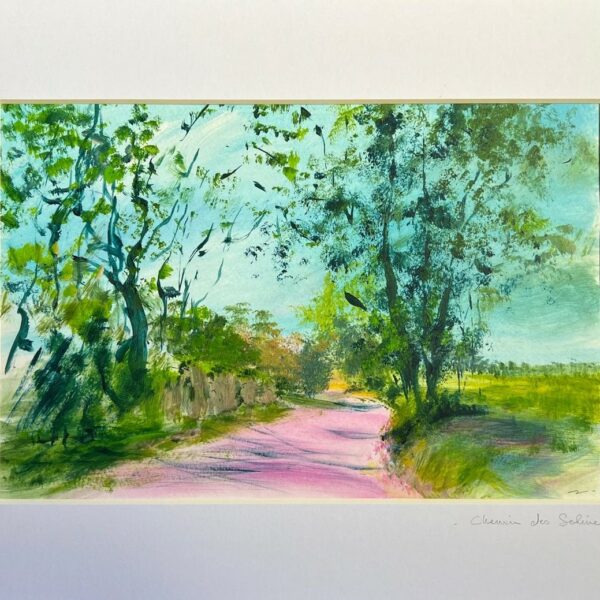 Peinture - La promenade -  Acrylique sur papier  18,8 x 28,8 cm int. 30 x 40 cm ext.