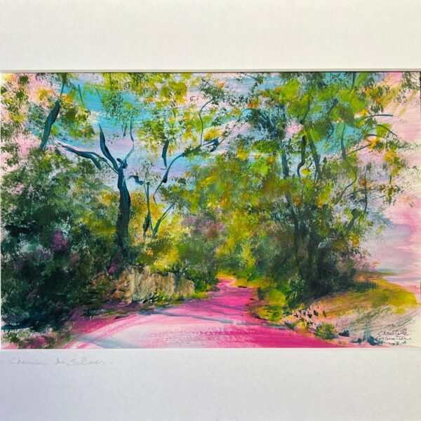 Peinture - Le sentier des couleurs - Acrylique sur papier 18,8 x 28,8 cm int. 30 x 40 cm ext.