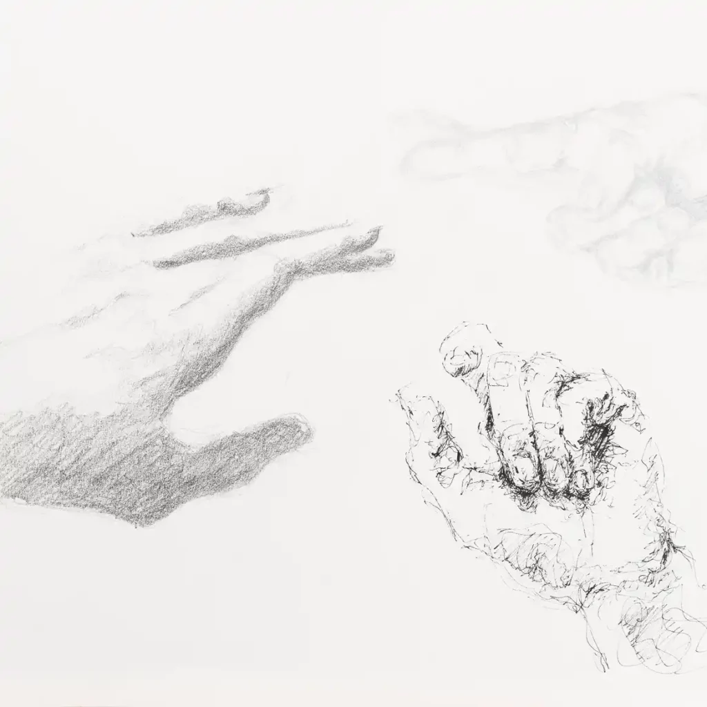 modèle vivant, étude de la main au dessin