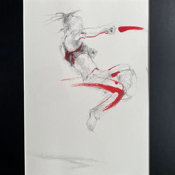Dessin "Combattante, l'Elan du corps" - Arts Martiaux - Crayon et Encre sur papier - 20,5 x 29,4