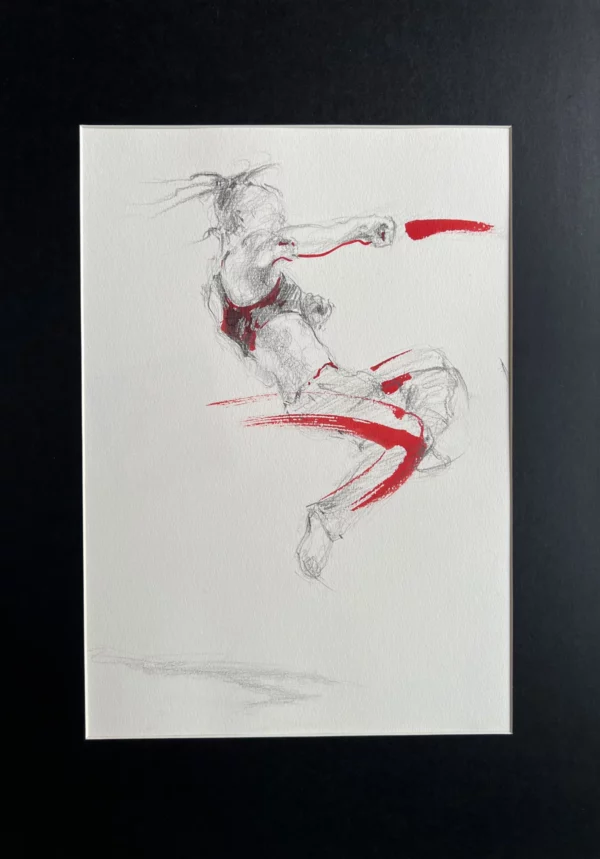 Dessin "Combattante, l'Elan du corps" - Arts Martiaux - Crayon et Encre sur papier - 20,5 x 29,4