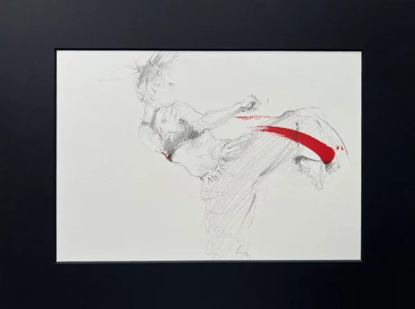 Dessin "Combattante, la puissance du geste" - Arts Martiaux - Crayon et Encre sur papier - 20,5 x 29,4