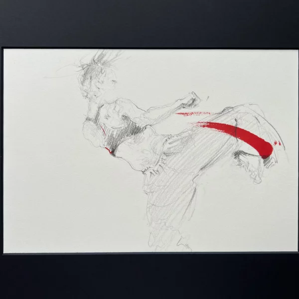 Dessin "Combattante, la puissance du geste" - Arts Martiaux - Crayon et Encre sur papier - 20,5 x 29,4