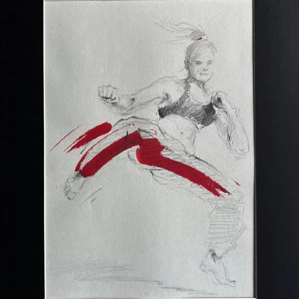 Dessin "Combattante, droit devant" - Arts Martiaux - Crayon et Encre sur papier - 20,5 x 29,4