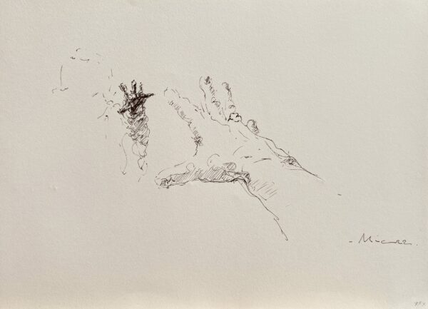 Dessin Mains miroir n°3 - Encre noire sur papier 29 x 40