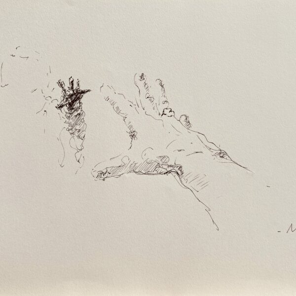Dessin Mains miroir n°3 - Encre noire sur papier 29 x 40