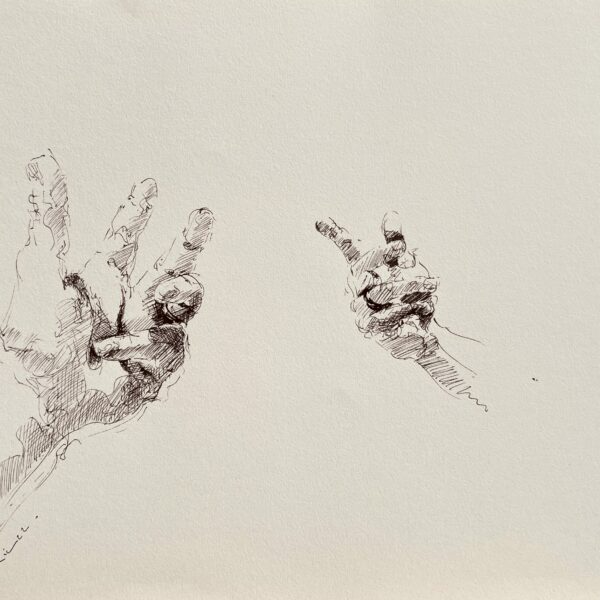 Dessin Mains miroir n°4 - Encre noire sur papier 29 x 40