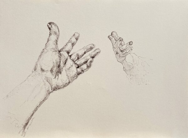 Dessin Mains miroir n°7 - Encre noire sur papier 29 x 40