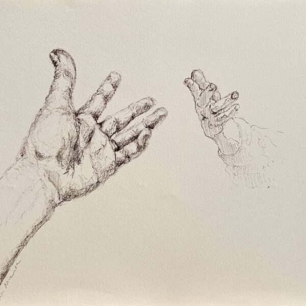 Dessin Mains miroir n°7 - Encre noire sur papier 29 x 40