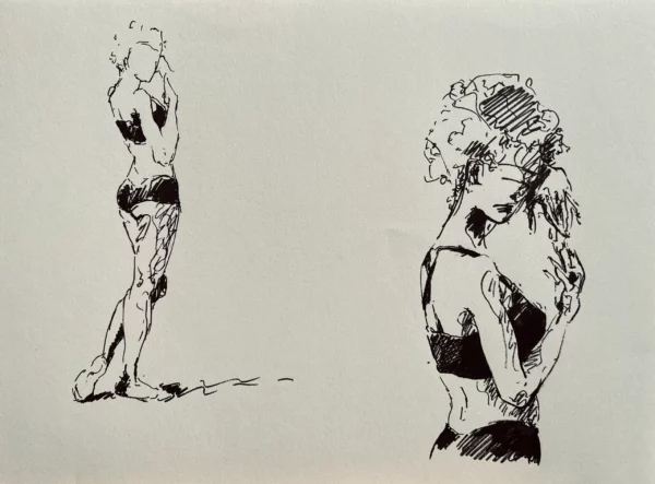 Dessin - Femme femme  - Feutre noir sur papier - 29 x 40