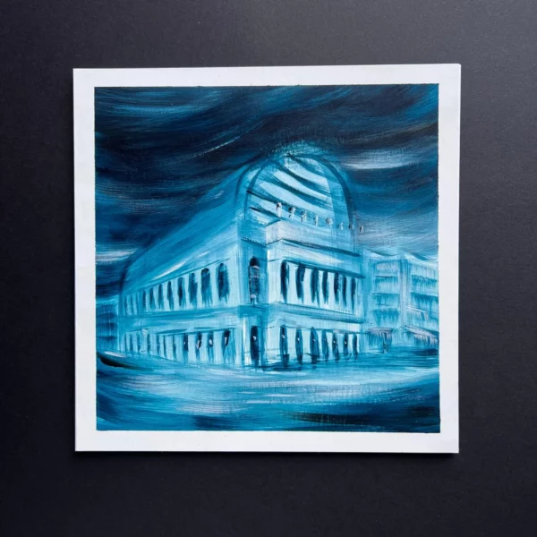 Lyon Opéra théâtral en bleu nuit - Acrylique sur papier - 20 x 20