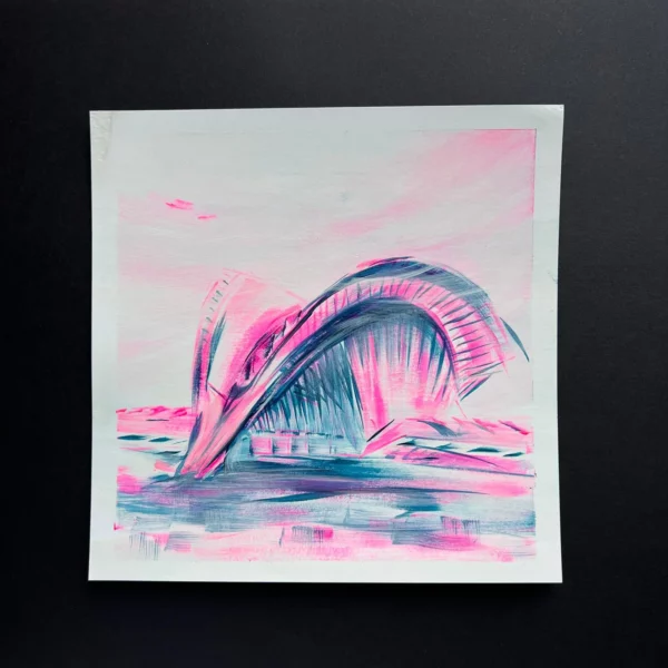 Lyon Saint Exupéry, Ailes en rose - Acrylique sur papier - 20 x 20