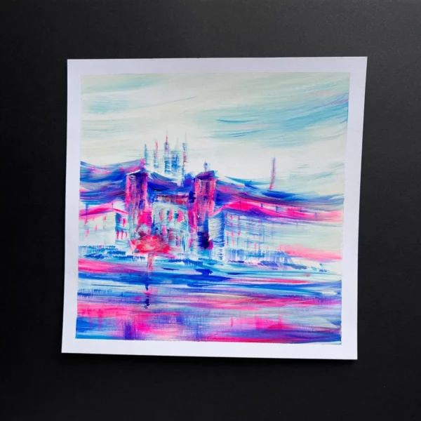 Lyon Fourvière St Jean Les quais de Saône, Mirage pop - Acrylique sur papier - 20 x 20