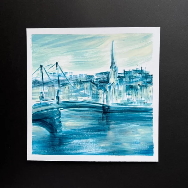 Lyon Passerelle Saint Georges Les quais de Saône - Acrylique sur papier - 20 x 20