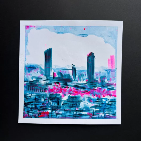 Lyon Les tours - Acrylique sur papier - 20 x 20