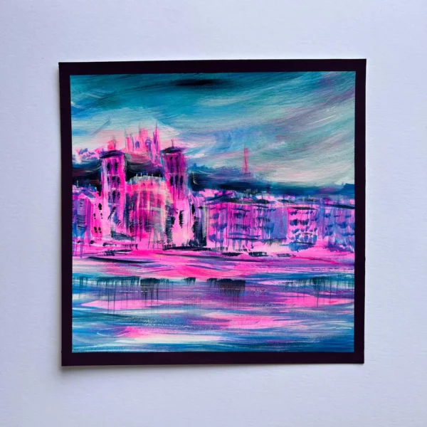 Lyon Les quais de St Jean Vieux Lyon ultra pop - Acrylique sur papier - 20 x 20