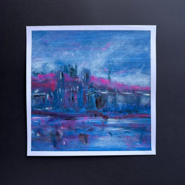 Lyon Fourvière Les quais de Saône. Enigmatique - Acrylique sur papier - 20 x 20