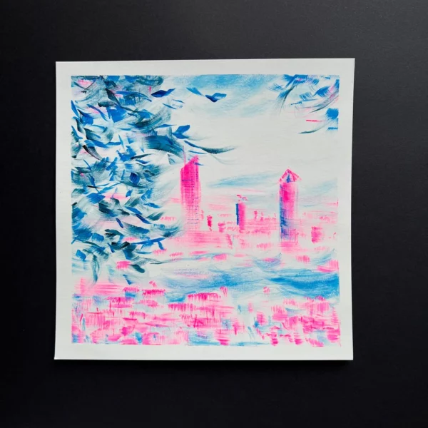 Lyon dans le vent des tours - Acrylique sur papier - 20 x 20