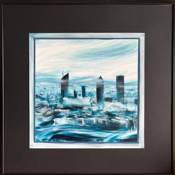 Lyon dans le vent des tours II - Acrylique sur papier - 20 x 20