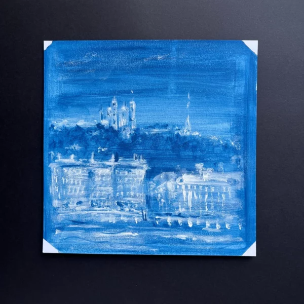 Lyon Fourvière Les quais de Saône La bourse - Acrylique sur papier - 20 x 20