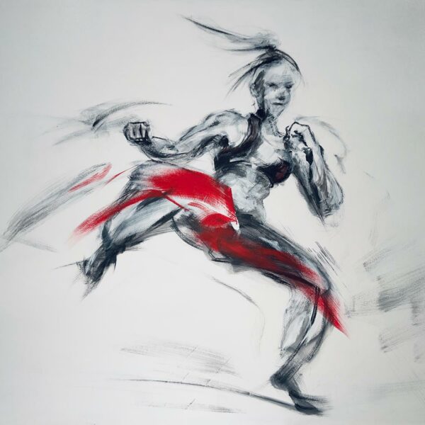 Peinture "Combattante, la puissance du geste VII" - Arts Martiaux - Acrylique sur toile 140 x 200 cm