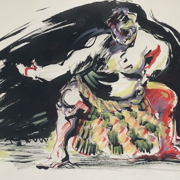Dessin "Lutteur de sumo Sumotori - Rikishi  II - Arts Martiaux" techniques mixtes sur papier 29,7 × 40 cm