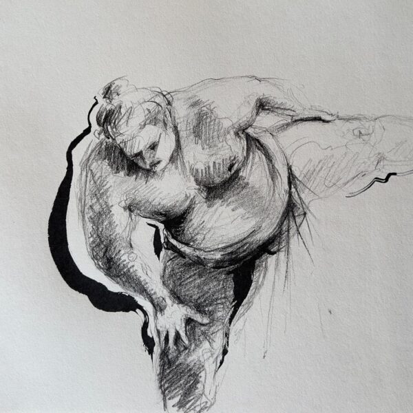 Dessin "Lutteur de sumo Sumotori - Rikishi  V - Arts Martiaux" à la pierre noire et encre de Chine sur papier 29,7 × 40 cm