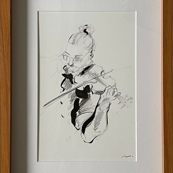 Dessin "Archet" Pierre noire et Encre de Chine sur papier 25 x 35 cm