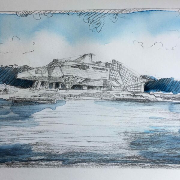 Dessin - LYON - Musée des Confluences - Aquarelle et Graphite sur papier - 14,5 x 23