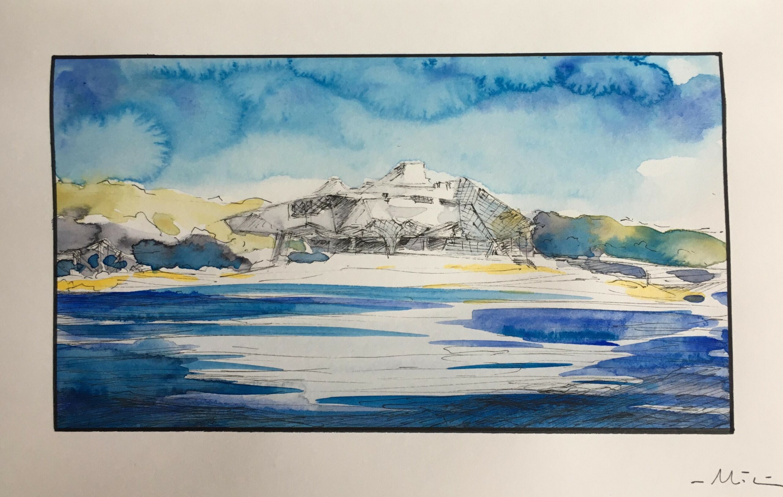 Dessin - LYON - Musée des Confluences - Feutre et Aquarelle sur papier - 14,5 x 23