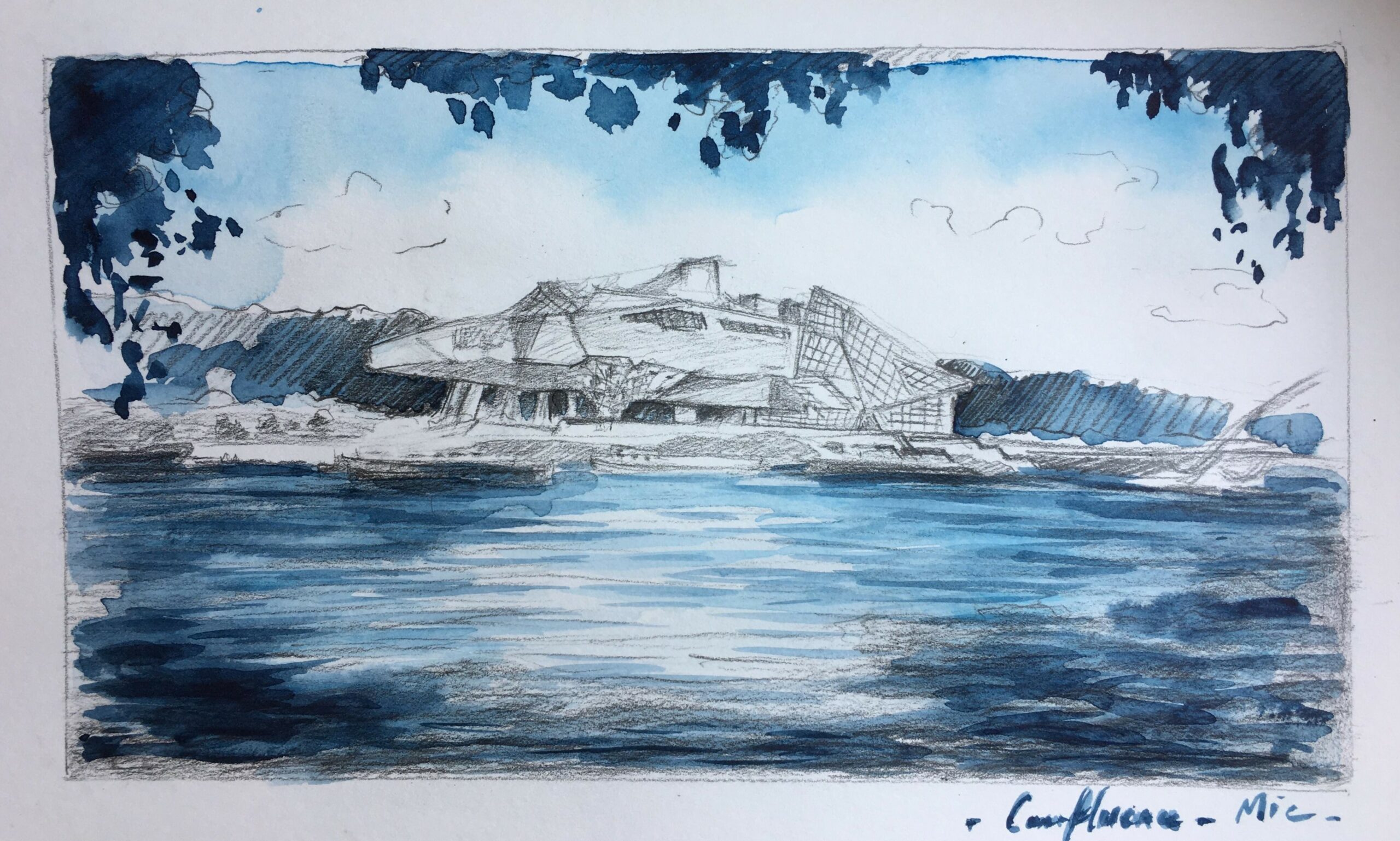 Dessin - LYON - Musée des Confluences - Graphite et Aquarelle sur papier - 14,5 x 23