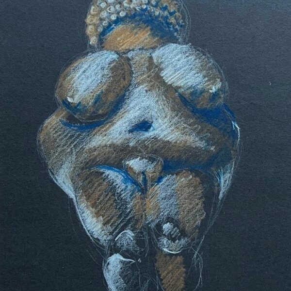 Dessin - Les Plantureuses - Vénus de Willendorf - Crayon sur papier noir - 16,5 x 21 cm