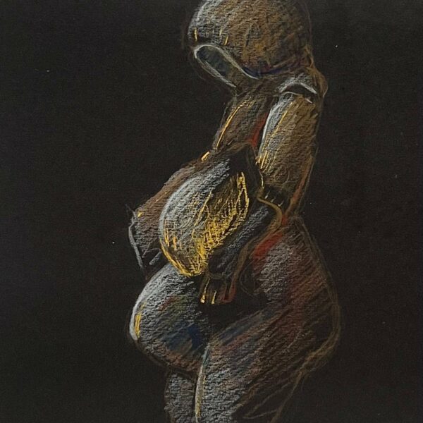 Dessin - Les Plantureuses - Vénus paléolithique - Crayon sur papier noir - 18,5 x 21 cm